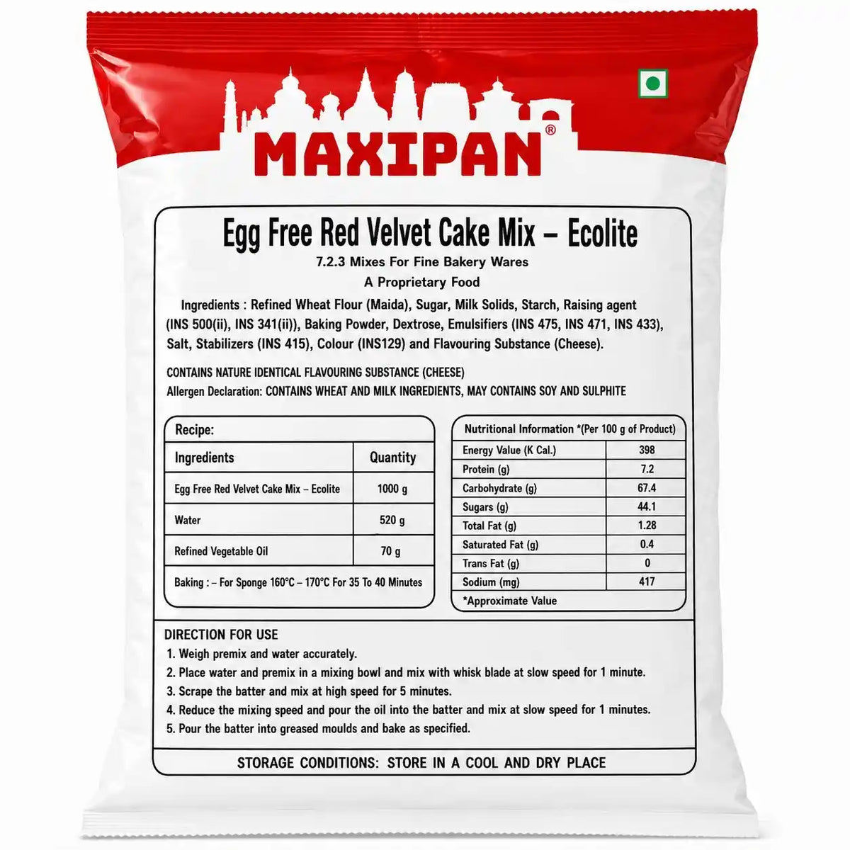 Maxipan Egg-Free Red Velvet Cake Mix Ecolite