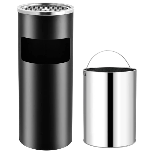 Metal Ashcan Dustbin Black