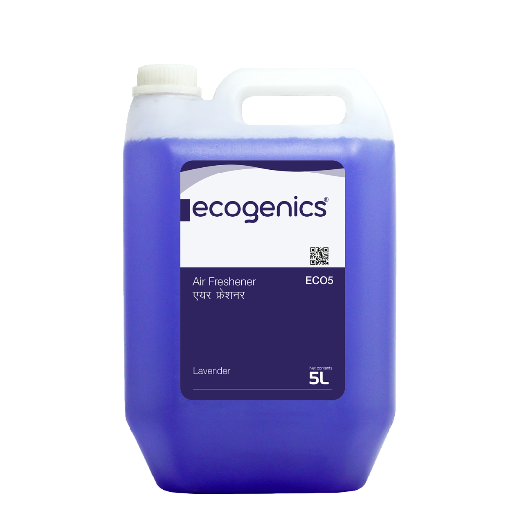 Blue air freshener container with 'ecogenics' branding on a white background