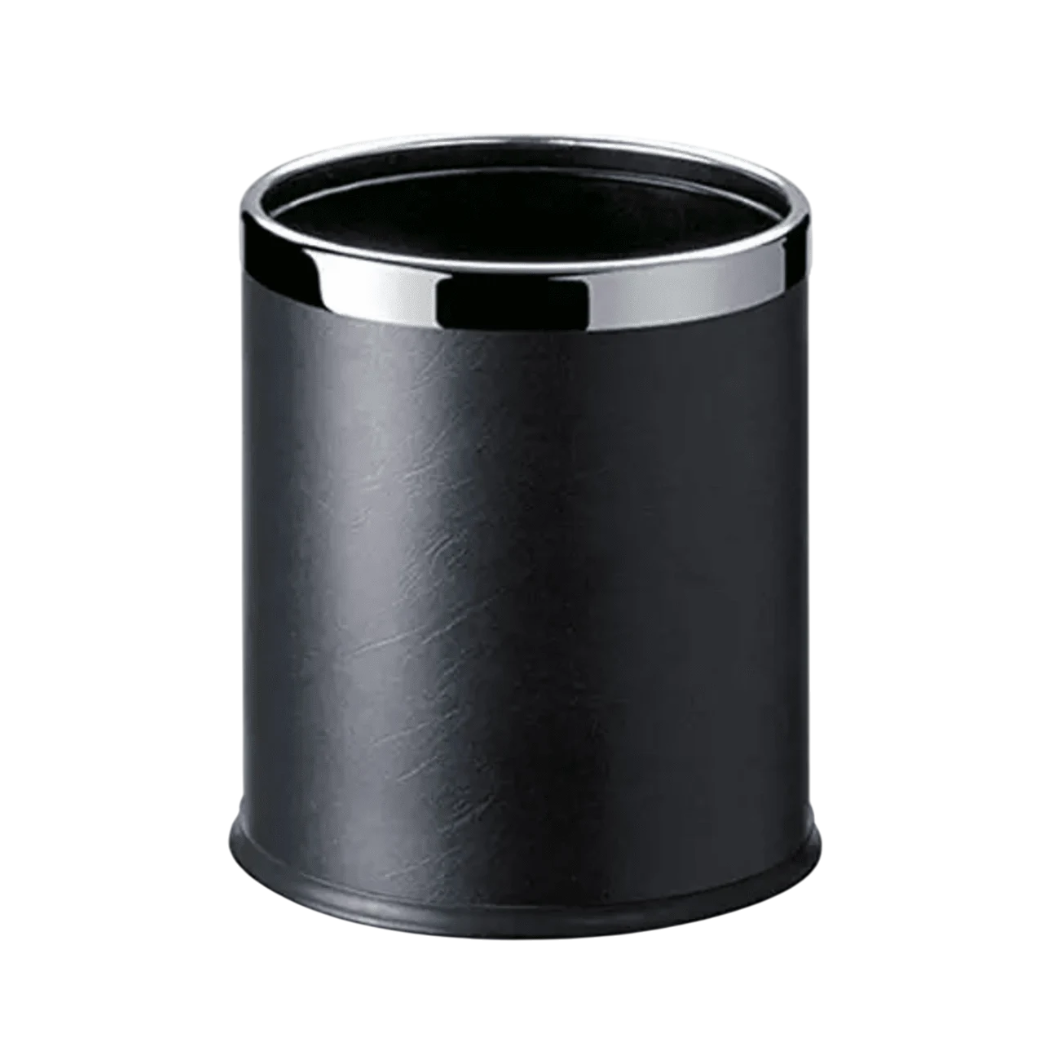 Round metal dustbin stainless steel construction for hotel rooms offices and commercial spaces