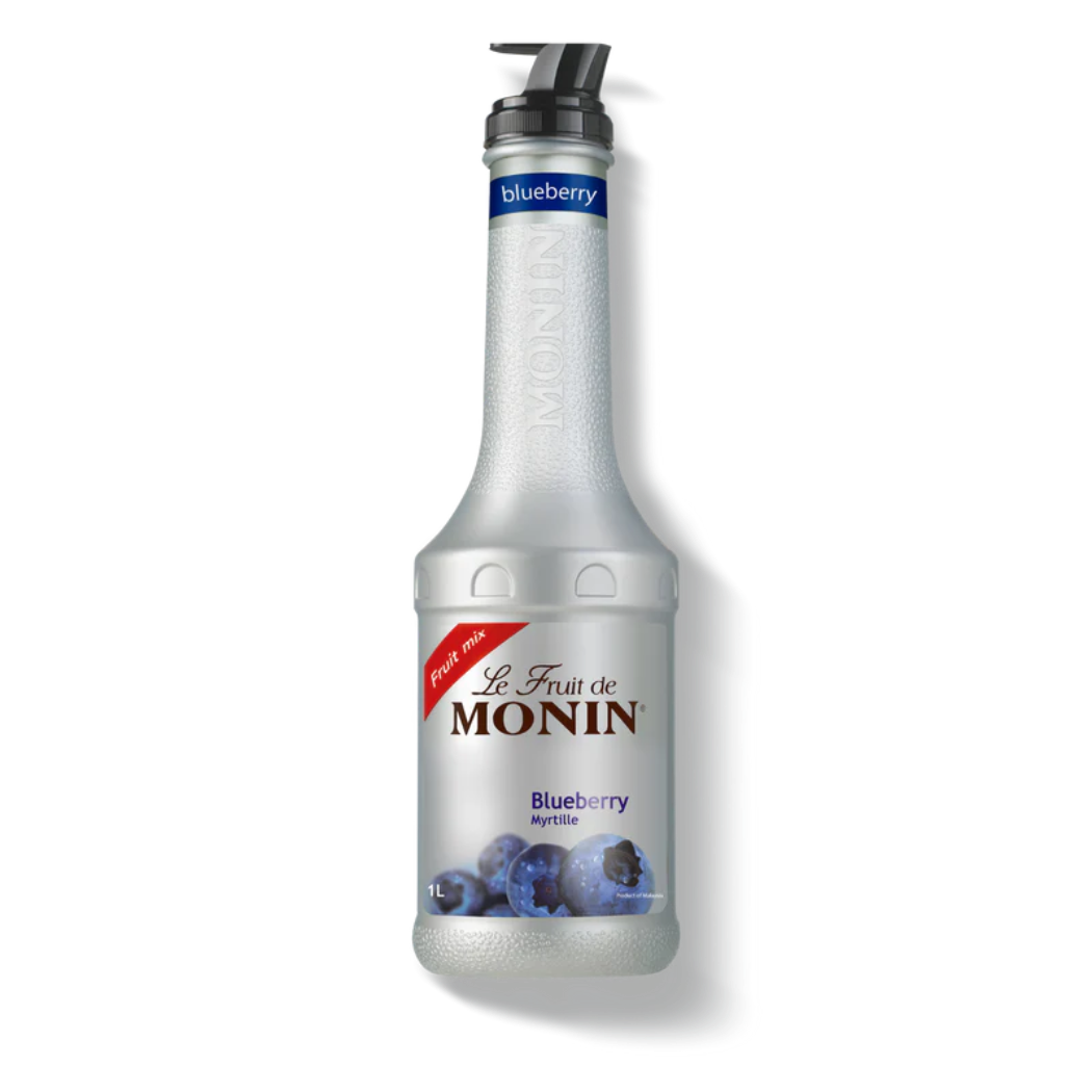 Monin Blueberry Fruit Mix 1L glass bottle deep purple blueberry puree natural fruit concentrate fresh blueberries smoothies iced teas cocktails dessert toppings Nepal wholesale Kathmandu HORECA cafes smoothie bars restaurants hotels