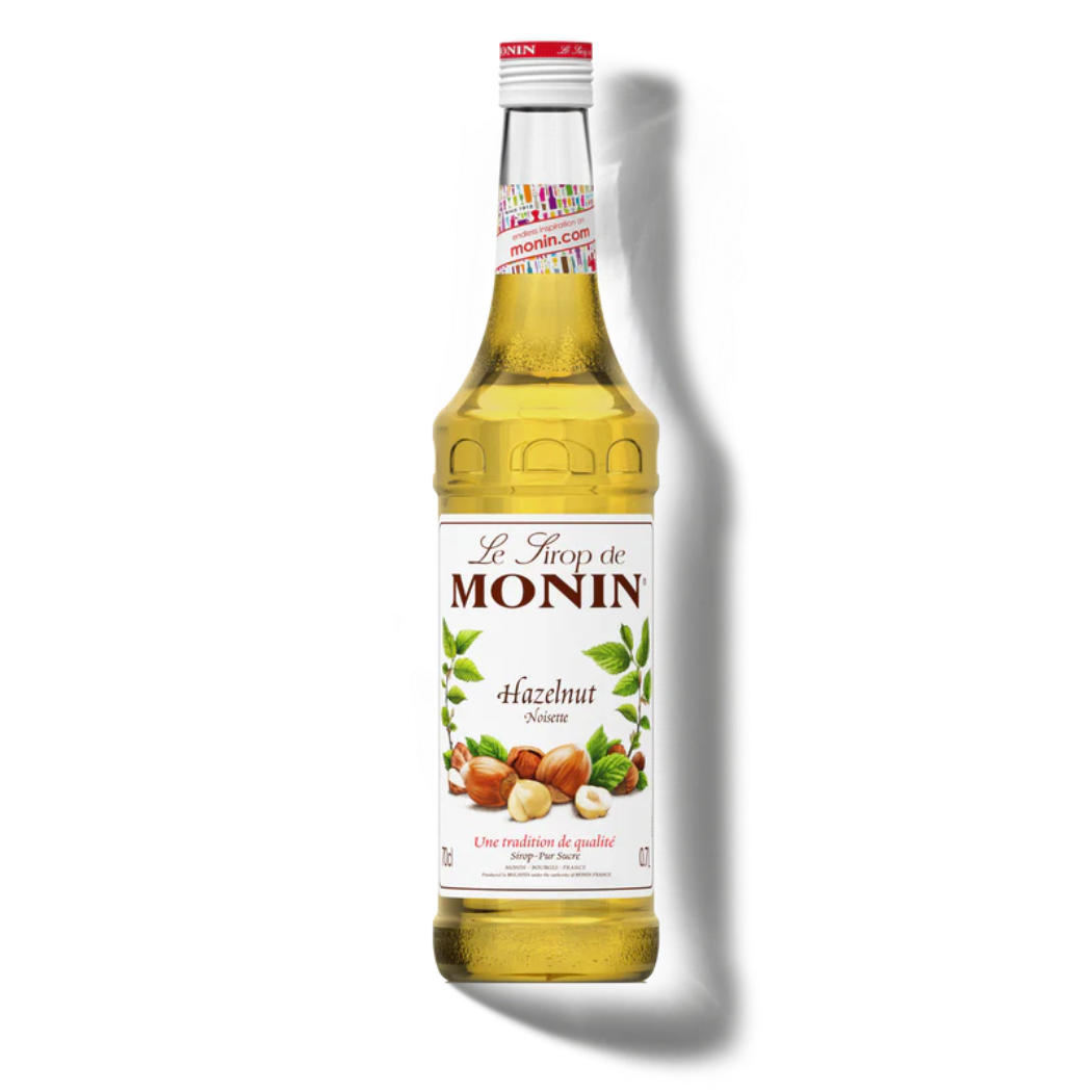 Monin Hazelnut Syrup 1L glass bottle luxurious golden rich nutty hazelnut premium French syrup hazelnut latte cappuccino coffee drinks Nepal wholesale Kathmandu HORECA coffee shops cafes barista