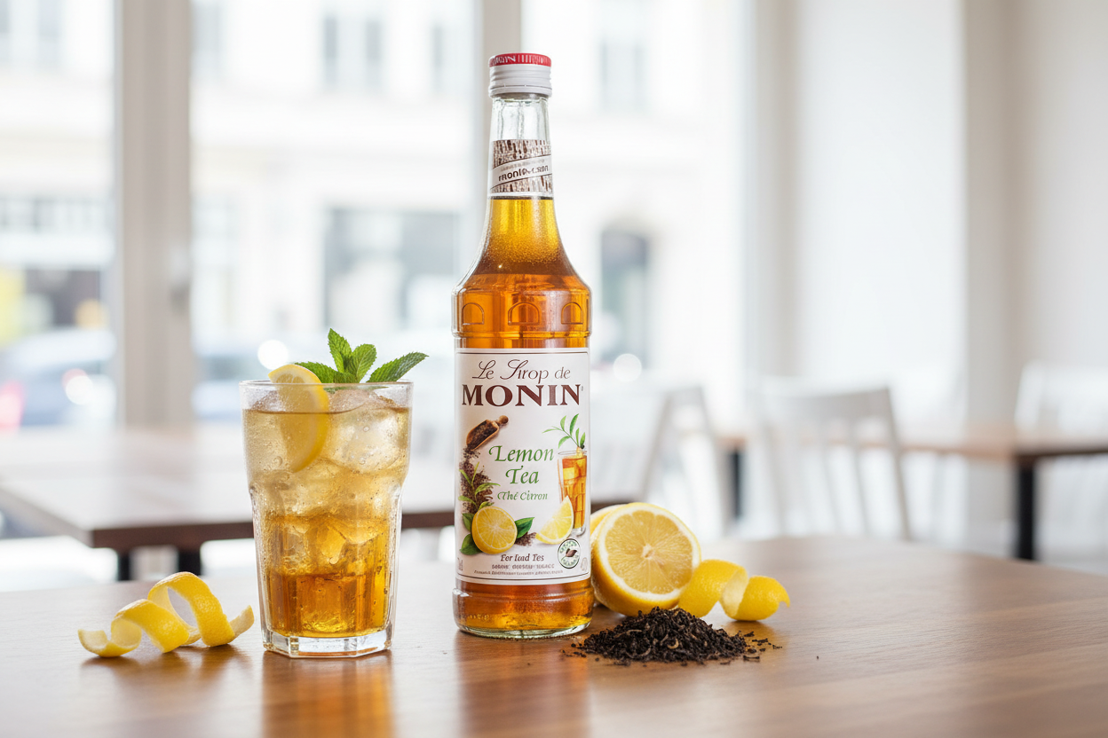 Monin Lemon Tea Syrup 700ml - Premium French instant lemon tea concentrate with authentic black tea and tangy lemon flavor for fast iced tea service. Ready-to-use syrup for cafes, restaurants, quick-service, and hotels in Nepal. Labor-saving convenient solution. Delivery across Nepal.