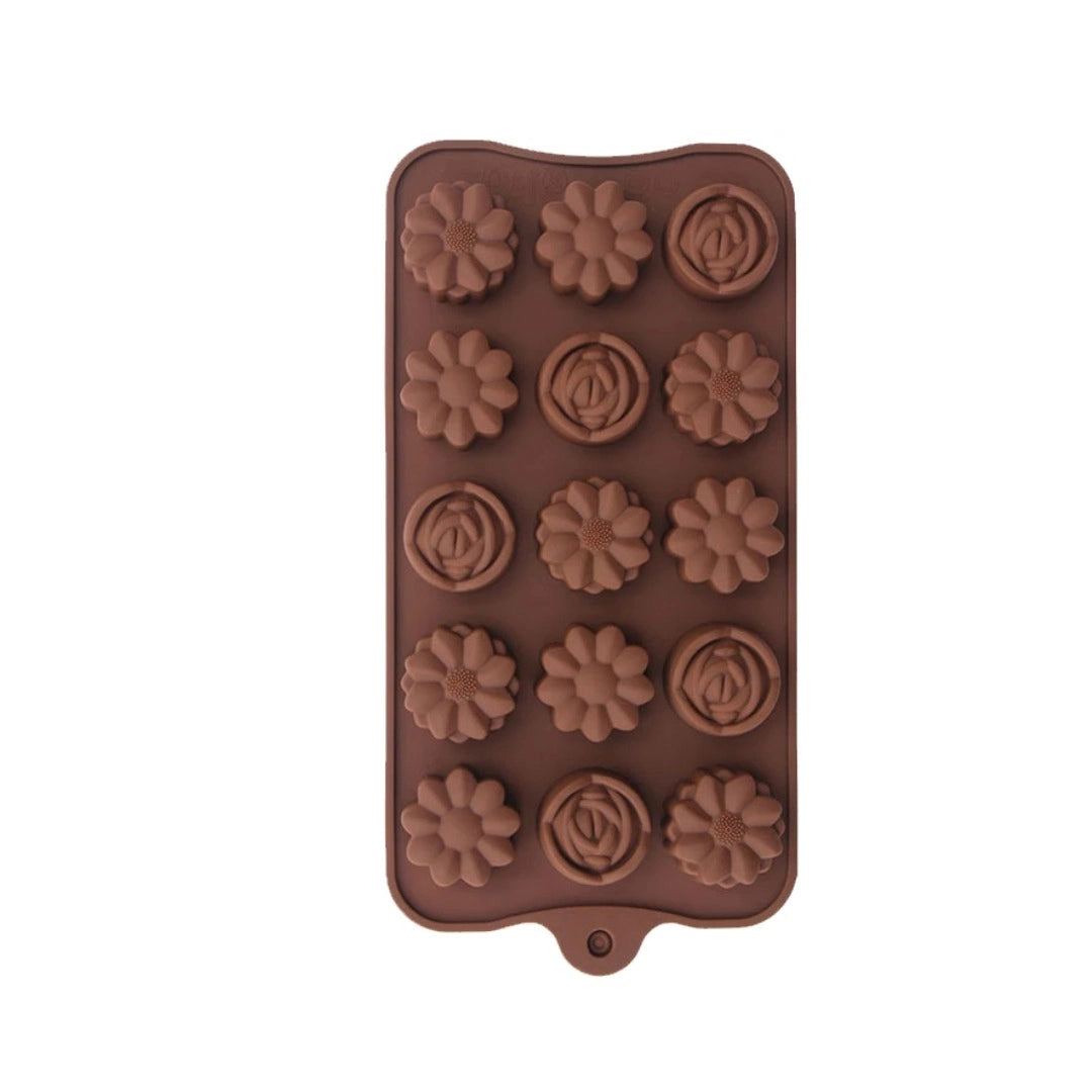 Rose and Daisy Flower Shape Silicon Chocolate Mould (15 Cavity)