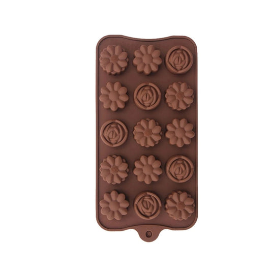 Rose and Daisy Flower Shape Silicon Chocolate Mould (15 Cavity)