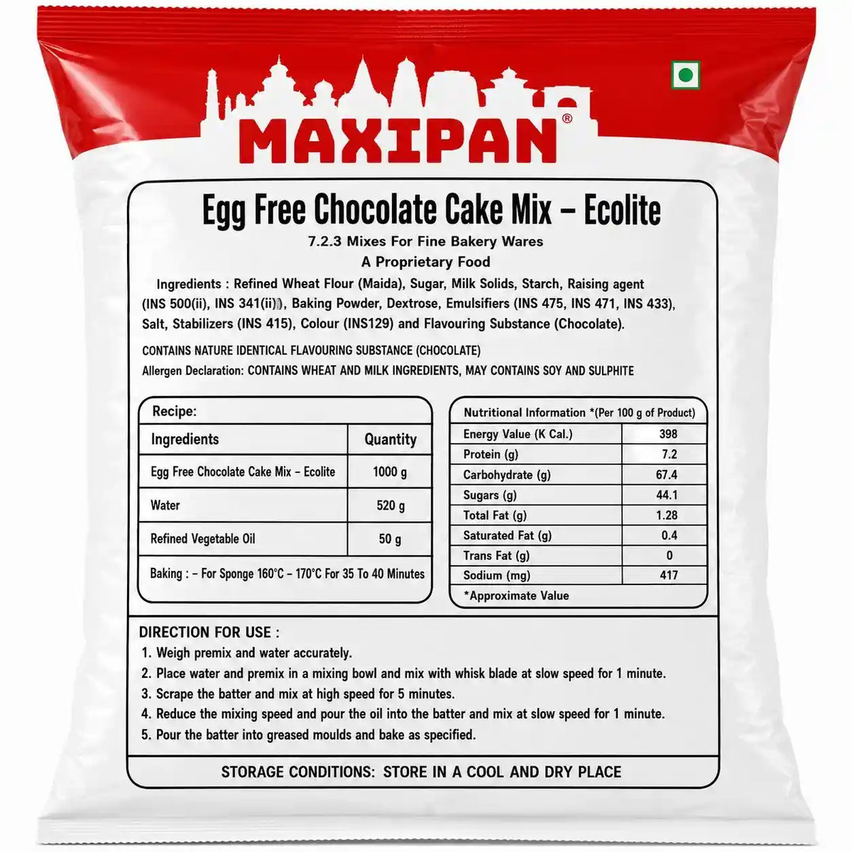Maxipan Egg-Free Chocolate Cake Mix Ecolite