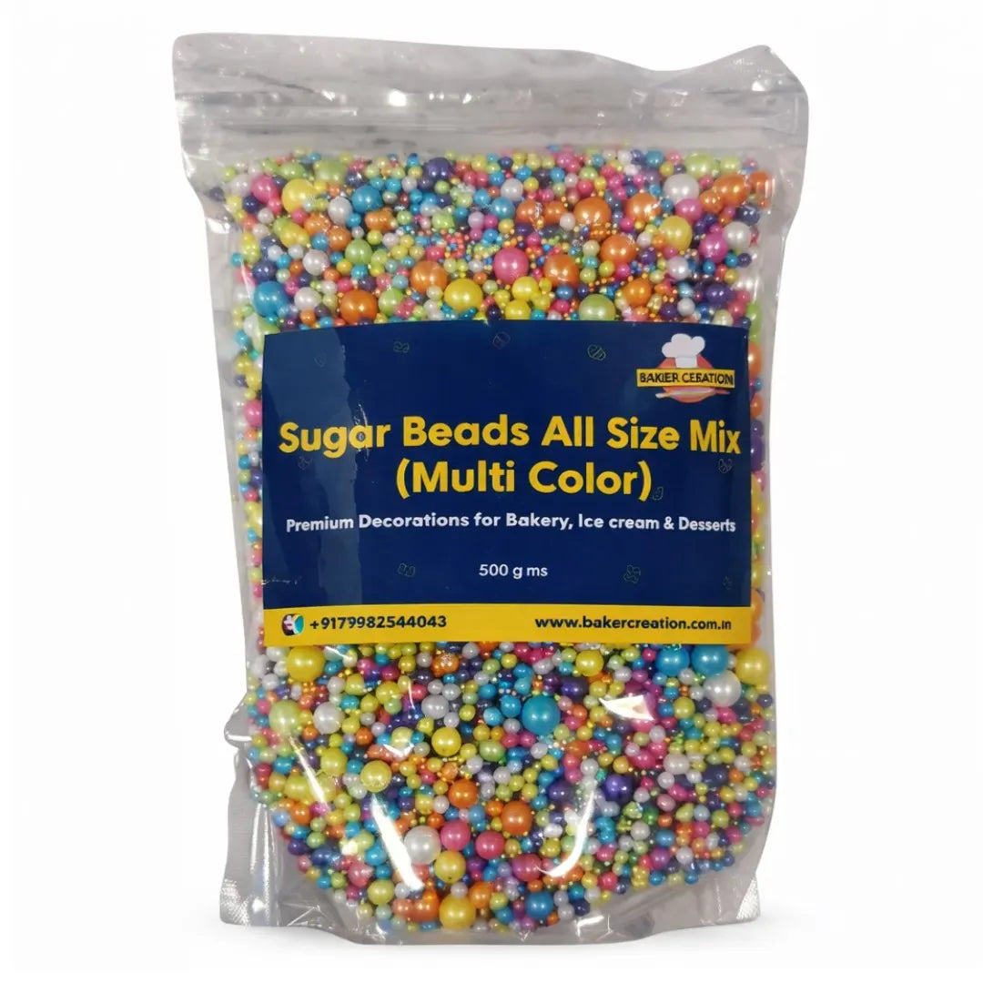 Baker's Creation Sugar Beads All Size Mix (Multi Colour)