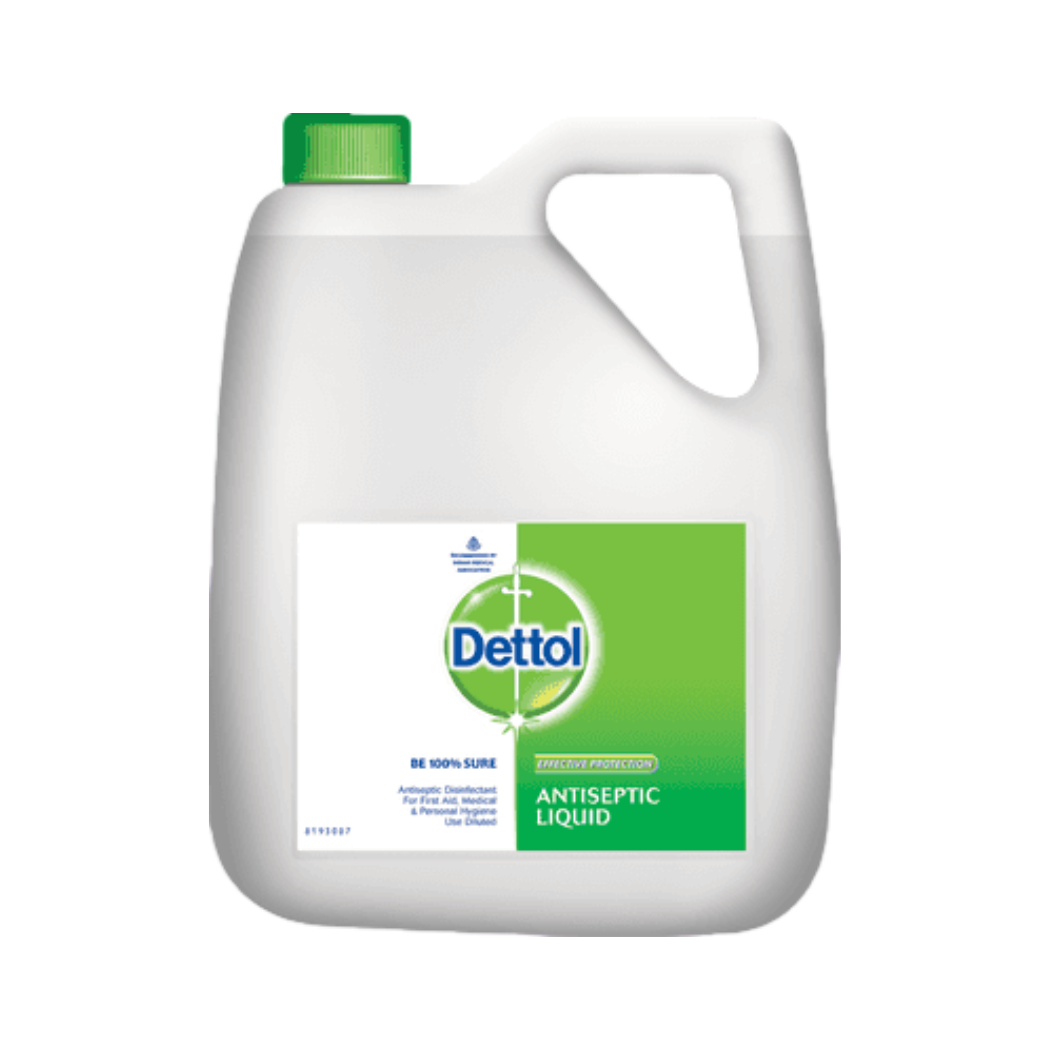 Dettol Antiseptic Liquid 5 Liter - Trusted brand kills 100 germs, COVID-19 proven, wound care protection for hospitals, clinics, homes in Nepal. Medical-grade antiseptic disinfectant. Wholesale supplier Rajdhani Trade Hub Kathmandu.