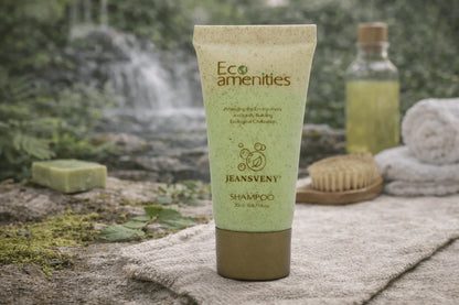 Tube of JEANSVENY shampoo with natural setting