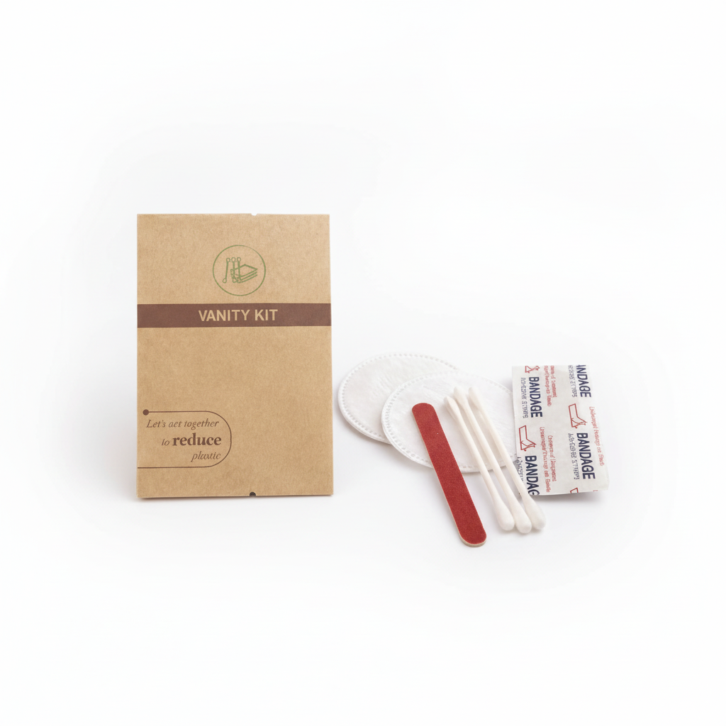 Vanity kit with bandages and band aids on a white background