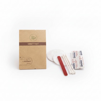 Vanity kit with bandages and band aids on a white background