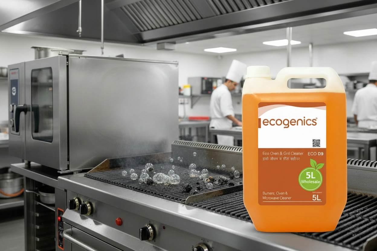 Ecogenics ECO D9 Oven and Grill Degreaser 5L bottle for commercial kitchens, restaurants, hotels, bakeries in Nepal - professional grease and carbon removal