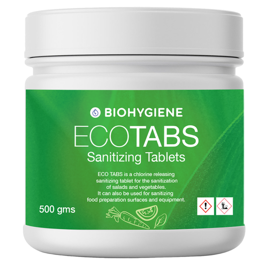 Biohygiene EcoTabs sanitizing tablets container on a white background