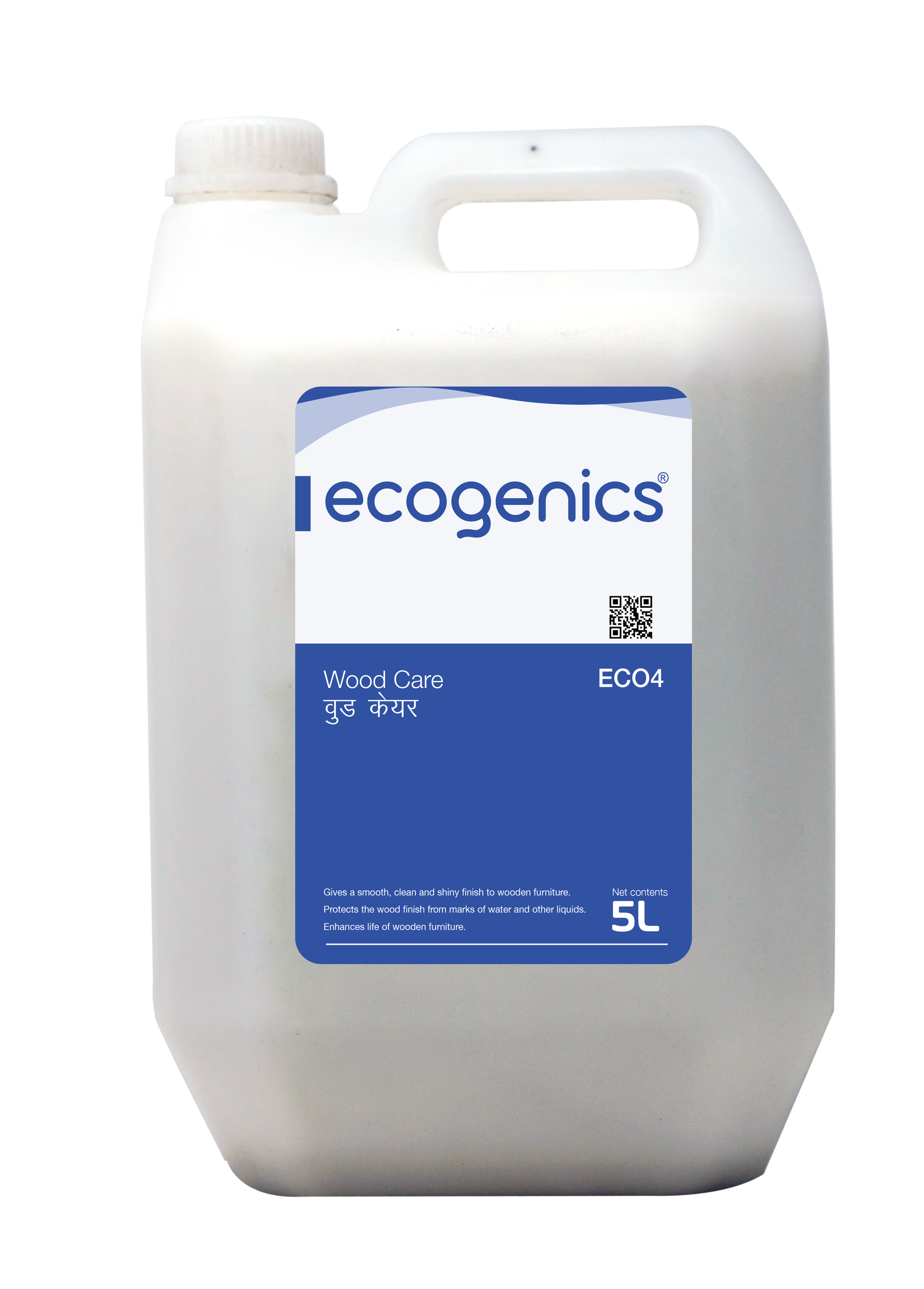 Large container of ecogenics wood care product on a white background