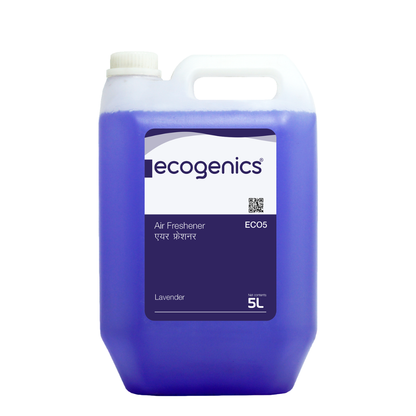 Blue air freshener container with 'ecogenics' branding on a white background