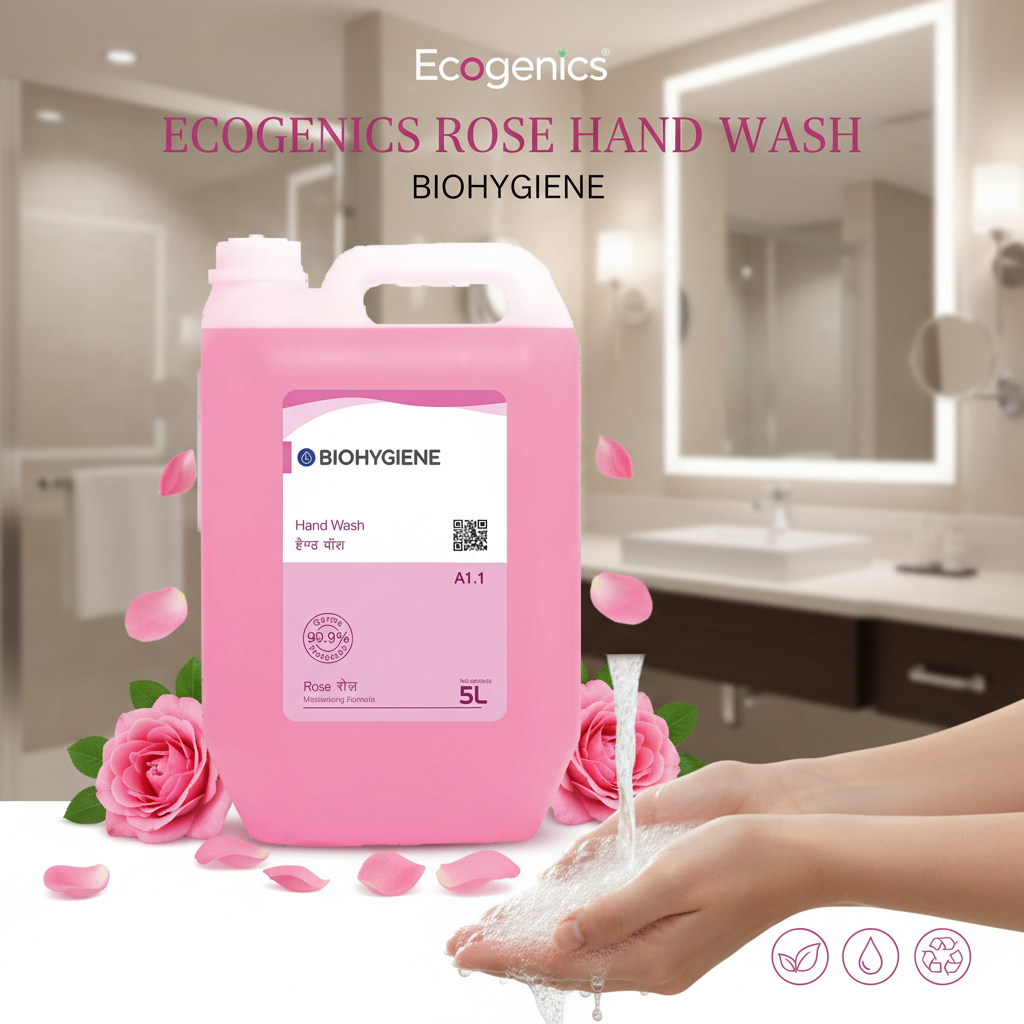Ecogenics Rose Hand Wash 5 liter container with natural rose extract gentle moisturizing liquid hand soap commercial use Nepal wholesale Kathmandu