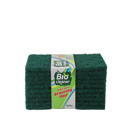 Bundle of 100 green scrubbing pads packaged together for wholesale professional kitchen and restaurant use