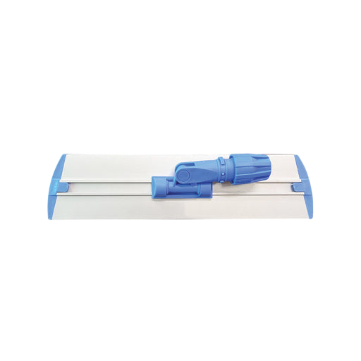 White squeegee with blue handle on a white background