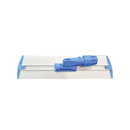 White squeegee with blue handle on a white background