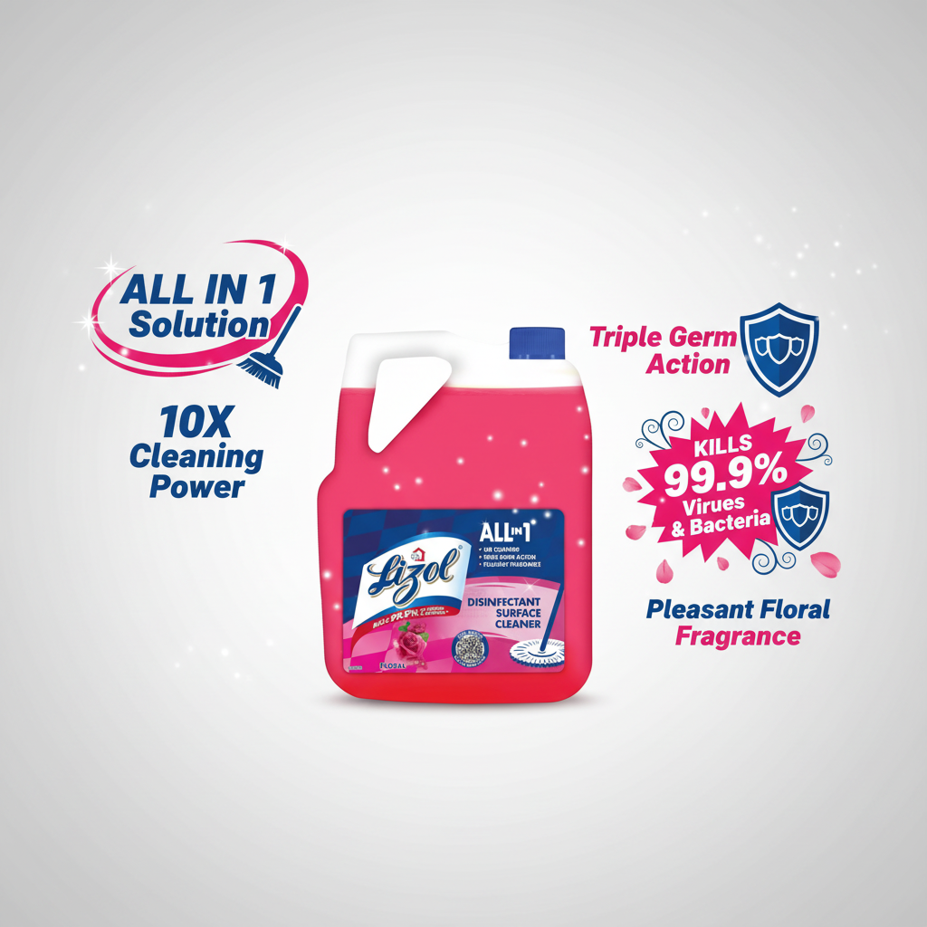 Lizol Floral disinfectant surface cleaner 5L bottle kills 99.9% germs for homes and hotels in Nepal