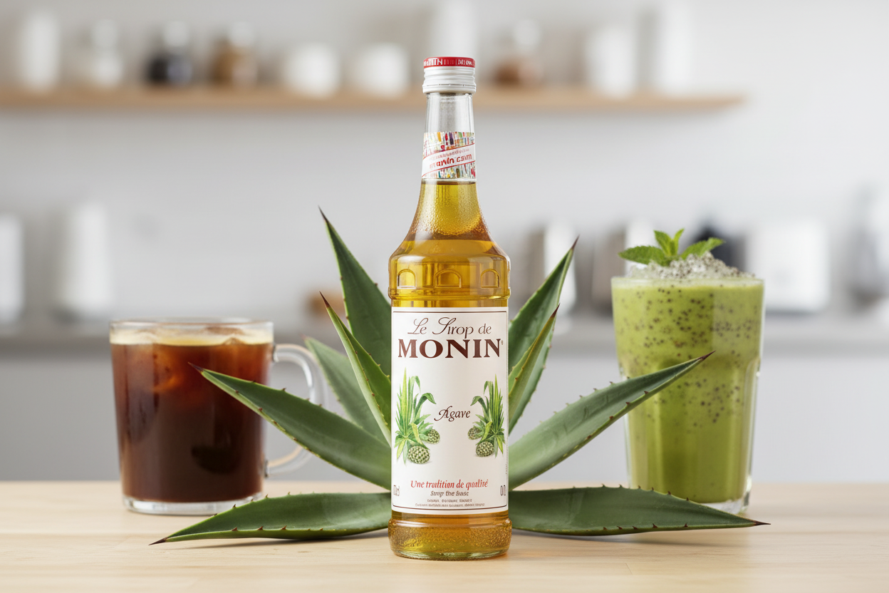 Monin Agave Syrup 700ml glass bottle clear golden amber natural agave nectar low glycemic index vegan honey alternative premium French syrup organic healthy beverages Nepal wholesale Kathmandu HORECA wellness cafes