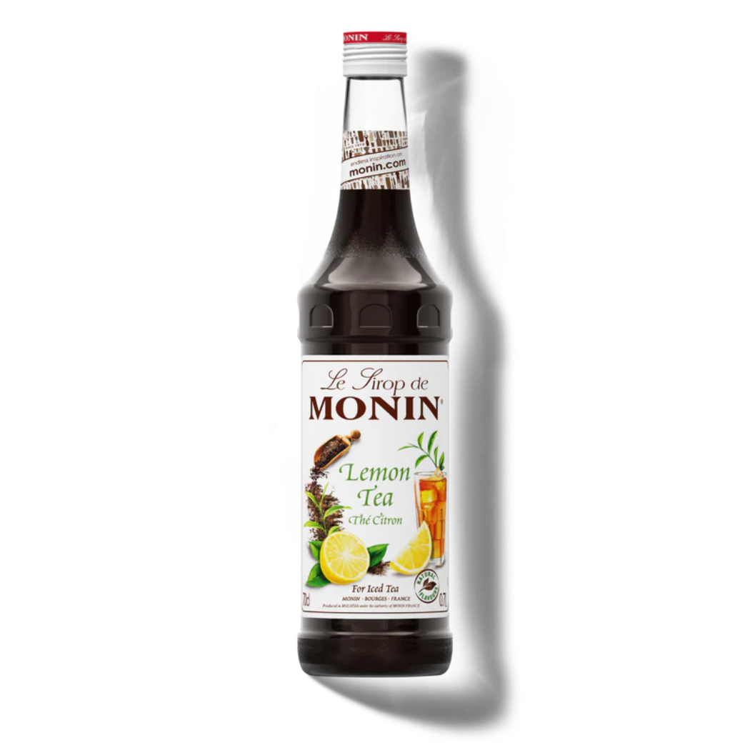 Monin Lemon Tea syrup bottle on a white background