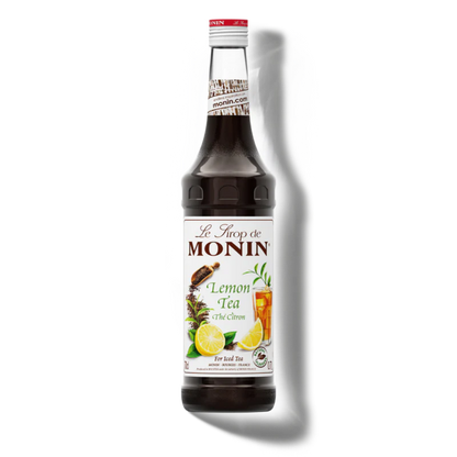 Monin Lemon Tea syrup bottle on a white background