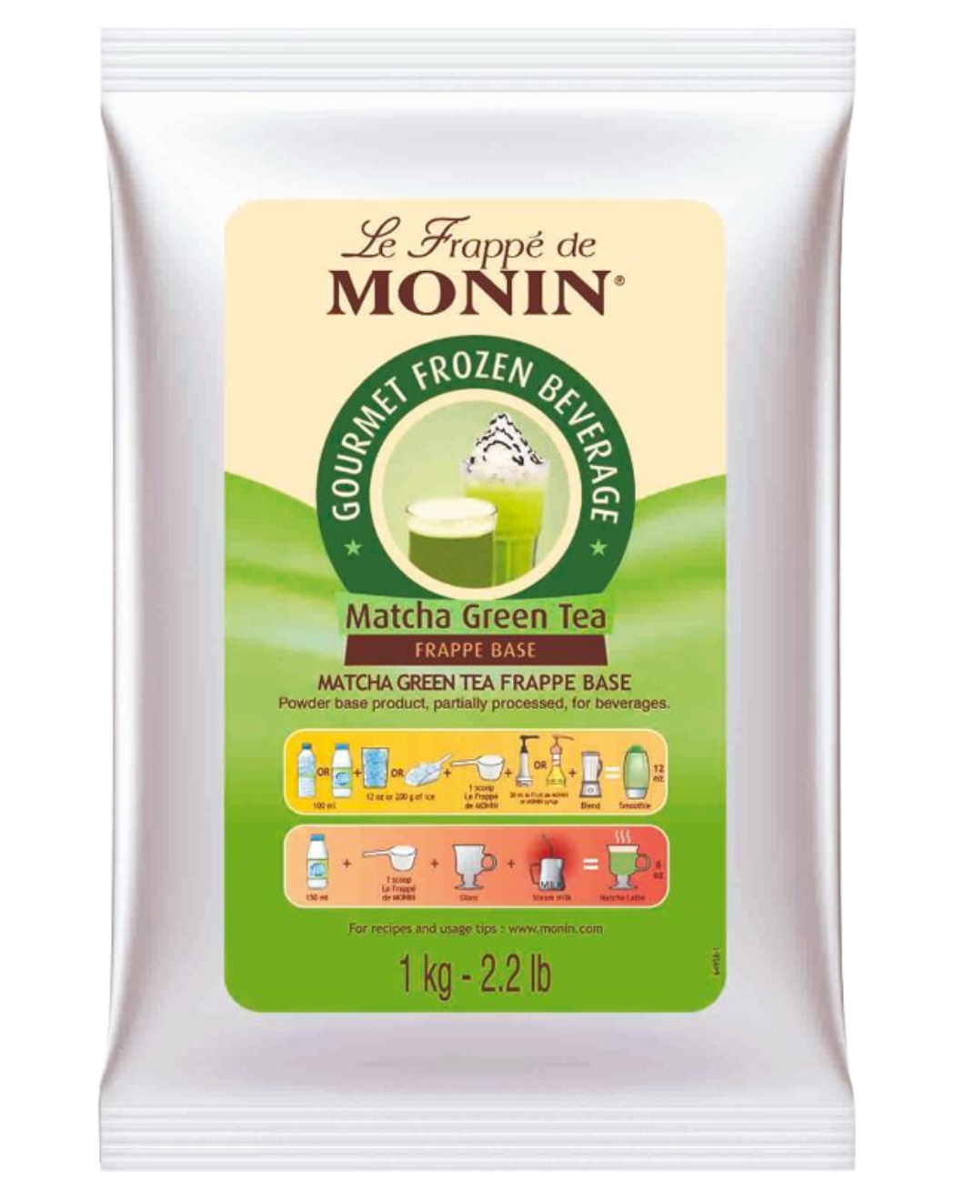 Monin Matcha Green Tea Frappe Base packaging on a white background