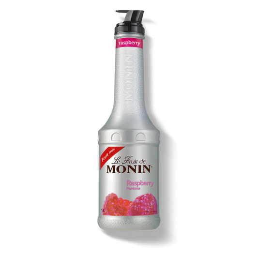 Monin Raspberry Fruit Mix 1L glass bottle vibrant deep red raspberry puree natural berry concentrate fresh raspberries smoothies smoothie bowls lemonades iced teas cocktails dessert toppings Nepal wholesale Kathmandu HORECA cafes dessert shops coffee shops bakeries