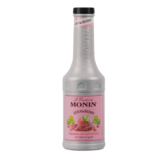 Monin Strawberry Crush 1L glass bottle vibrant pink red strawberry concentrate natural fruit mix fresh strawberries smoothies milkshakes lemonades iced teas cocktails mocktails dessert toppings Nepal wholesale Kathmandu HORECA cafes smoothie bars coffee shops restaurants