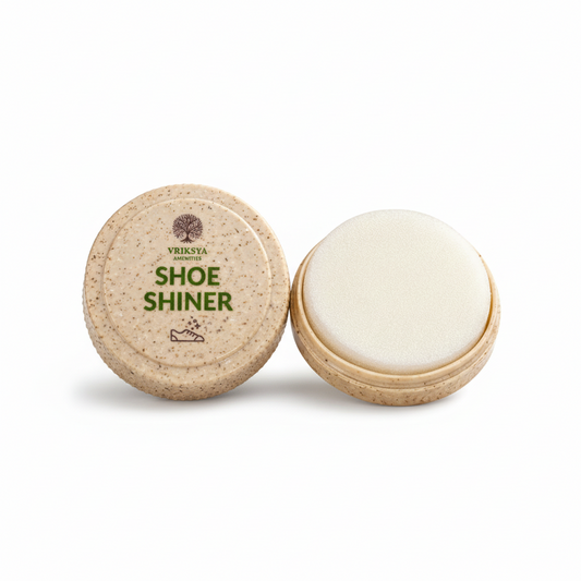 Vriksha Shoe Shiner with cork lid on a white background